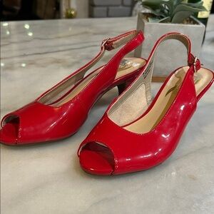 AEROSOLES Vibrant Red Patent Slingback Heels